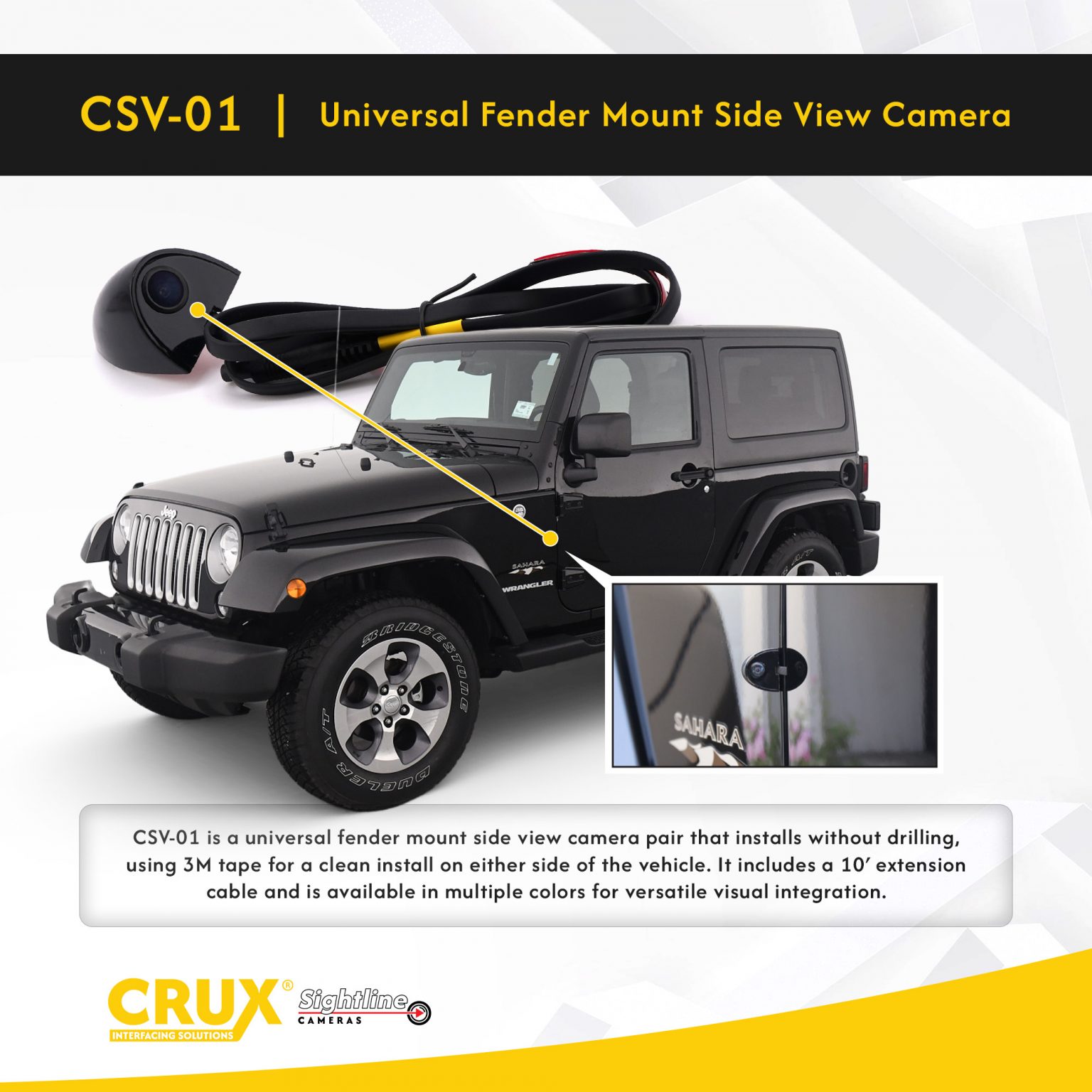 Fender View Camera CSV-01 | Universal Fender Mount Side View Camera | CRUX Interfacing ...